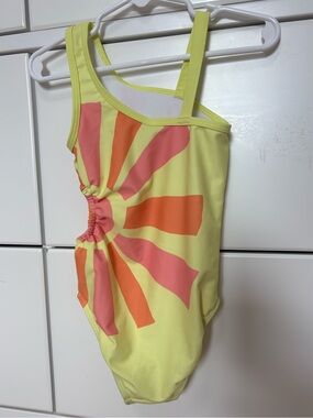 Old Navy Neon Yellow Girls One-Shoulder Swimsuit Summer Toddler